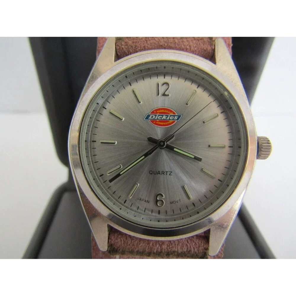 Dickies Quartz Watch Vintage Pink Suede Leather Band With Box Papers Tag Womens